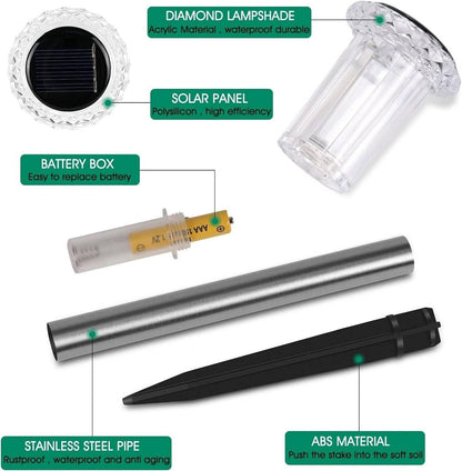 Solar Pathway Lights with Automatic Dusk Sensor and Diamond Acrylic Lens, Set of 10