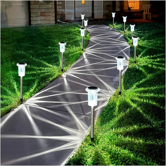 Solar Pathway Lights with Automatic Dusk Sensor and Diamond Acrylic Lens, Set of 10