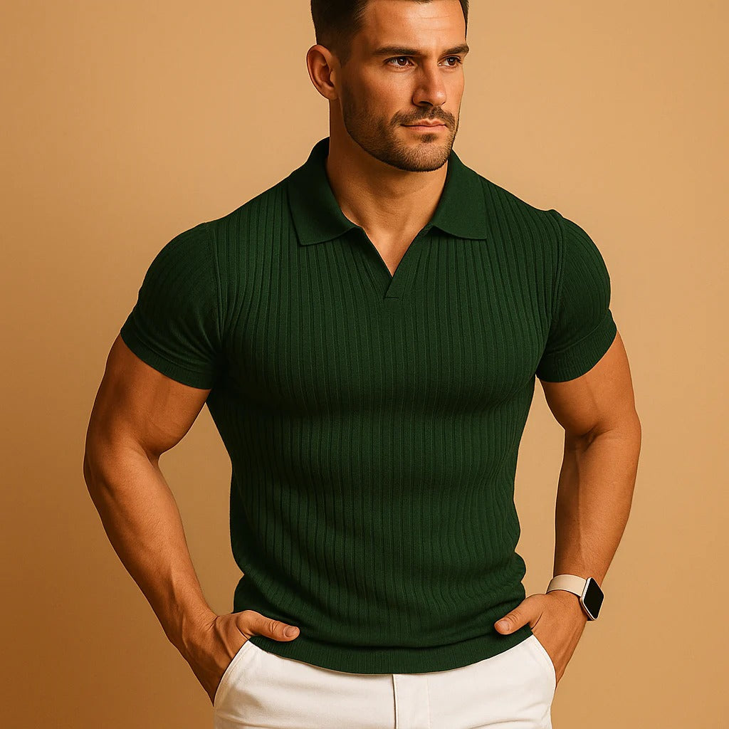 Men's Ribbed Polo Shirt with Four Way Stretch and Wrinkle Fabric