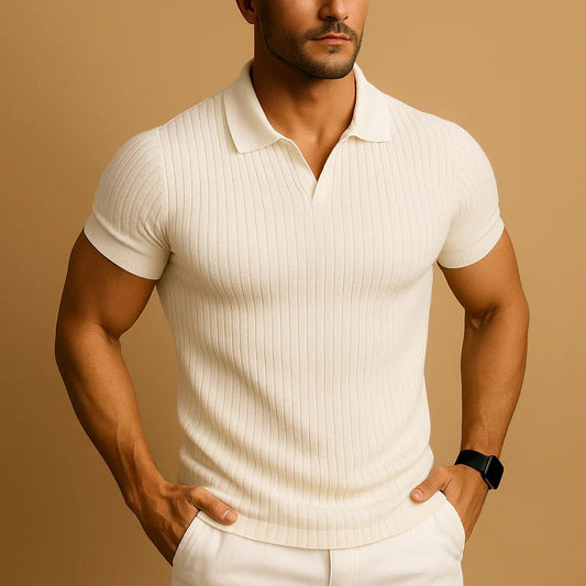 Men's Ribbed Polo Shirt with Four Way Stretch and Wrinkle Fabric