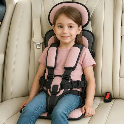 Foldable Child Travel Seat with Five Point Harness and Padded Comfort, Ages 1-14