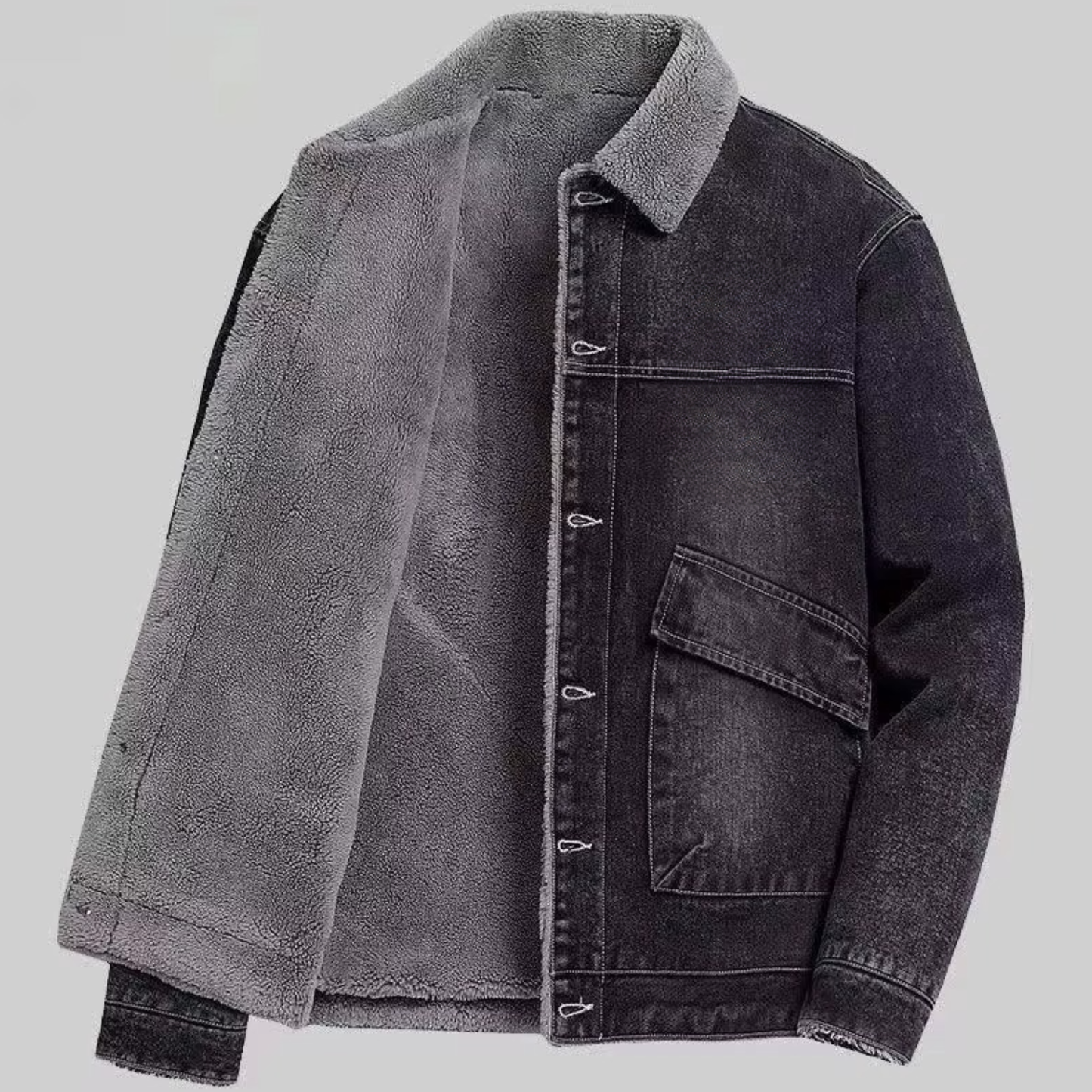 Men’s Insulated Denim Jacket with Relaxed Fit and Fleece Lining