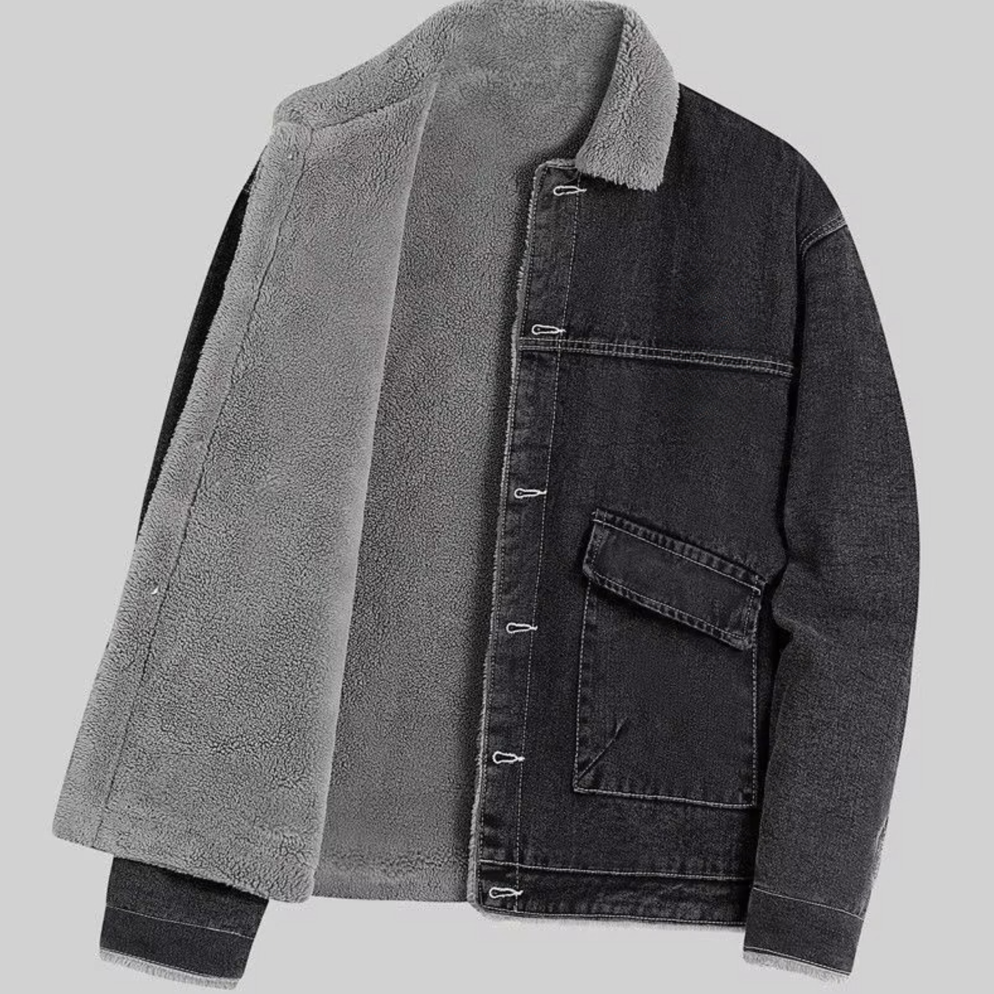 Men’s Insulated Denim Jacket with Relaxed Fit and Fleece Lining