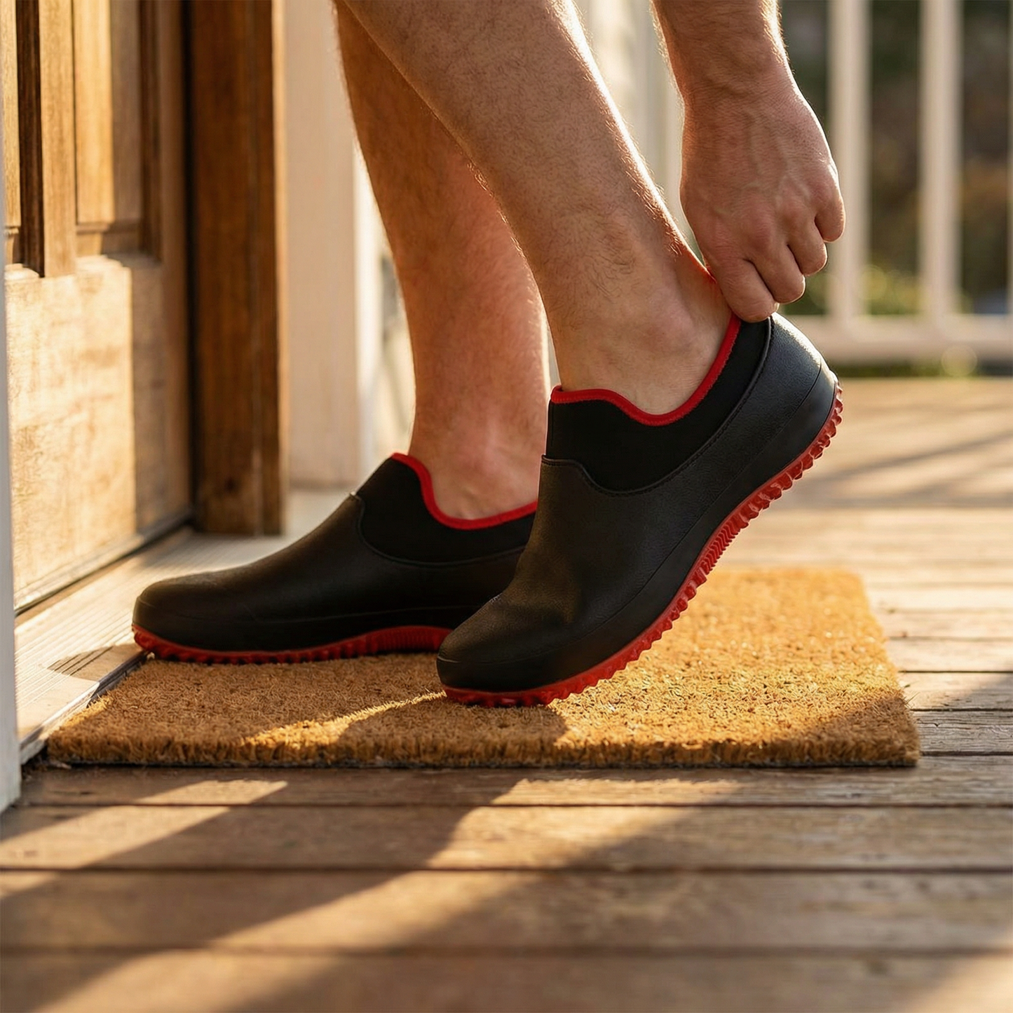 Liquid-Resistant Work Shoes with Slip Entry Design and Grip Sole