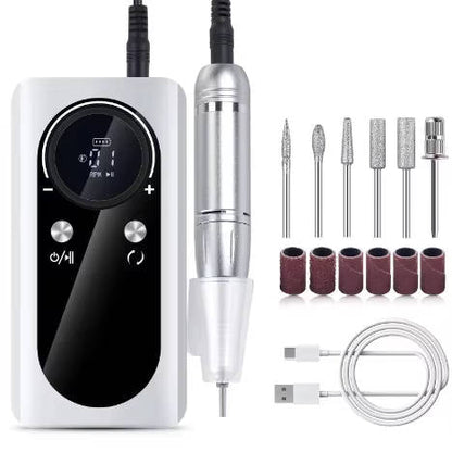Rechargeable Nail Drill with Six Metal Bits and LCD Display, 45000 RPM